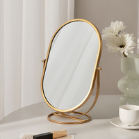 Nouveau miroir de maquillage personnalisé, miroir de bureau rotatif à 360 degrés, ovale, en métal argenté, miroir de dressing pour dortoir
