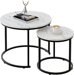 Set di Tavolini da Caffè <span class=keywords><strong>in</strong></span> Stile Moderno Farmhouse con Struttura <span class=keywords><strong>in</strong></span> Acciaio Inossidabile, <span class=keywords><strong>Tavolino</strong></span> Laterale <span class=keywords><strong>per</strong></span> Soggiorno, Camera da Letto, <span class=keywords><strong>Balcone</strong></span> - Product Image 1