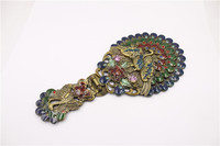 Miroir de poche antique en métal, miroir compact vintage à motif de paon pour femmes, cadeaux