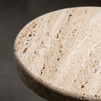 Table basse ronde en marbre travertin beige, table centrale en pierre, texture naturelle pour salon