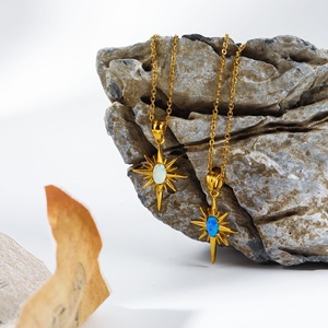<span class=keywords><strong>Dina</strong></span> Venta caliente mujeres encanto gargantilla collar cielo azul ópalo piedra hexagrama colgante Acero inoxidable joyería mujer collar - Product Image 1