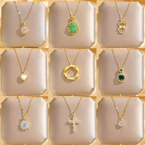 Collar de Cobre con Baño de Oro Real y Microincrustaciones de Diamantes, Moderno y Elegante para Mujer; Cadena de Bambú con Forma de Corazón; Famoso en Internet - Product Image 2