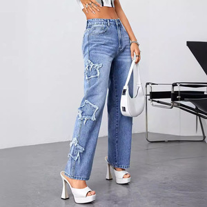 Jeans Star del commercio estero nuovo foro indipendente da donna <span class=keywords><strong>pantaloni</strong></span> dritti a vita alta Jeans lavati. - Product Image 3