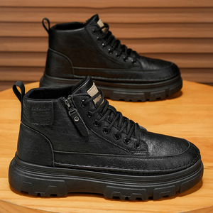 Bottes décontractées montantes pour hommes, style OEM, à semelle épaisse, en similicuir avec fermeture éclair latérale, pour la mode quotidienne et la marche en extérieur - Product Image 5