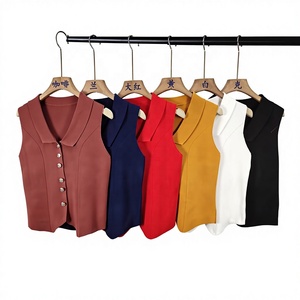 <span class=keywords><strong>Gilet</strong></span> en tricot <span class=keywords><strong>sans</strong></span> manches pour <span class=keywords><strong>femme</strong></span>, nouveau design d'été, style polyvalent, avec col et boutons, design original et élégant - Product Image 6