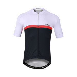 Maillot de cyclisme unisexe noir, blanc et rouge à blocs de couleurs, impression personnalisée, fermeture éclair intégrale, tissu ultra léger et respirant, haut à manches courtes pour vélo de route, été - Product Image 1