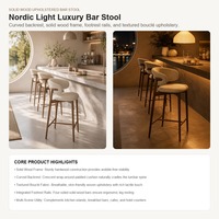 Tabouret de bar en bois massif, style nordique, luxe léger, rembourré, avec dossier, pour îlot de cuisine et café