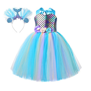 Nouvelle arrivée, jupe tutu moelleuse de sirène pour filles, avec coiffe, costume de déguisement pour Halloween, carnaval, 100% polyester, TV et cinéma - Product Image 6