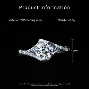 Bague en argent sterling S925 Angel <span class=keywords><strong>Kiss</strong></span> avec moissanite <span class=keywords><strong>1</strong></span> carat, forme cœur torsadée, pour femme, alliance de fiançailles - Product Image 6