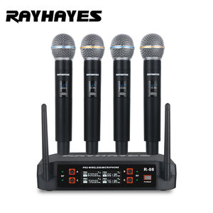 RAYHAYES 4 채널 무선 마이크 시스템 듀얼 핸드헬드 <span class=keywords><strong>Uhf</strong></span> 전문 노래방 마이크 - Product Image 1