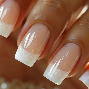 <span class=keywords><strong>Uñas</strong></span> postizas acrílicas de la mejor calidad al por mayor, <span class=keywords><strong>uñas</strong></span> de ataúd con purpurina blanca y rosa degradada, para salón de belleza - Product Image 1