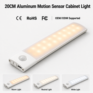 ไฟ LED ไร้สายสำหรับตู้ขนาด 20 ซม. ปรับความสว่างได้ พร้อมเซ็นเซอร์ตรวจจับความเคลื่อนไหว แสงใต้ตู้ 3 ระดับอุณหภูมิสี สำหรับห้องครัว ตู้เสื้อผ้า รับผลิตแบบ OEM ODM - Product Image 1