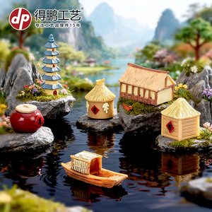 Miniature Chinese Style Architectural Models Resin Tabletop Ornaments For Garden And Indoor Decoration - Product Image 2