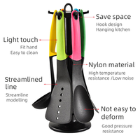 Ensemble d'ustensiles de cuisine en nylon colorés 7 pièces avec support en plastique, spatule, spatule à retourner