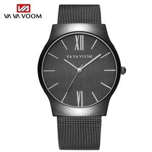 Reloj Minimalista Elegante para Hombre, Ultrafino, Caja Negra, Índices en Oro Rosa, Correa de Malla, Reloj de Pulsera Formal - Product Image 2