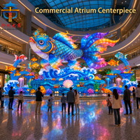 Lanterne géante en soie en forme de poisson Koi, artisanale, avec éclairage LED en forme de carpe sautante, pour parc à thème