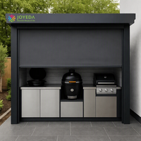 Nouveauté : Ensemble de cuisine extérieure JOYEDA complet avec toit relevable motorisé, barbecue à gaz intégré et évier pour patio et jardin résidentiels