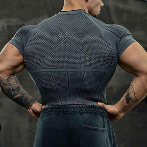 Camiseta Deportiva <span class=keywords><strong>de</strong></span> Compresión con Estampado Geométrico y Logotipo Personalizado OEM ODM, para Hombre, para Gimnasio, Entrenamiento, Fisicoculturismo, Secado Rápido - Product Image 3