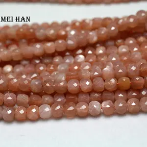 Meihan Free shipping 5*5mm faceted cube loose beads made from natural orange moonstone for jewelry DIY