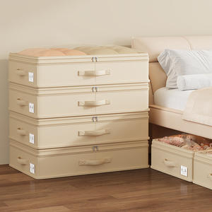 Caja de almacenamiento debajo de la cama, rectangular, capacidad de 90L-100L, estilo cajón, color sólido, con asa para ropa y ropa de cama - Product Image 3