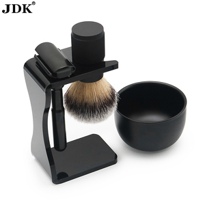 Ensemble de brosses à barbe en poils synthétiques JDK pour hommes avec support de brosse de 3/4 pouces, bol à savon/tasse, manche en métal de qualité professionnelle, cadeau - Product Image 4