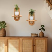 Étagères flottantes murales, étagère à plantes en rotin bohème, petite étagère décorative de style mid-century, étagères murales en bois naturel