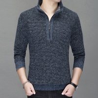 Cardigan en maille unie à demi-zip et manches longues pour homme, doublé polaire, épais, automne-hiver