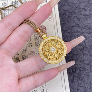 Nouveau collier pendentif en laiton antique chinois plaqué or, rotatif, porte-bonheur, huit trésors, <span class=keywords><strong>boussole</strong></span>, pour femme - Product Image 1