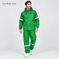 Combinaison de pluie verte pour adulte, veste et pantalon à capuche en PVC Oxford avec bandes réfléchissantes doubles, poignets élastiques, équipement de pluie pour l'extérieur