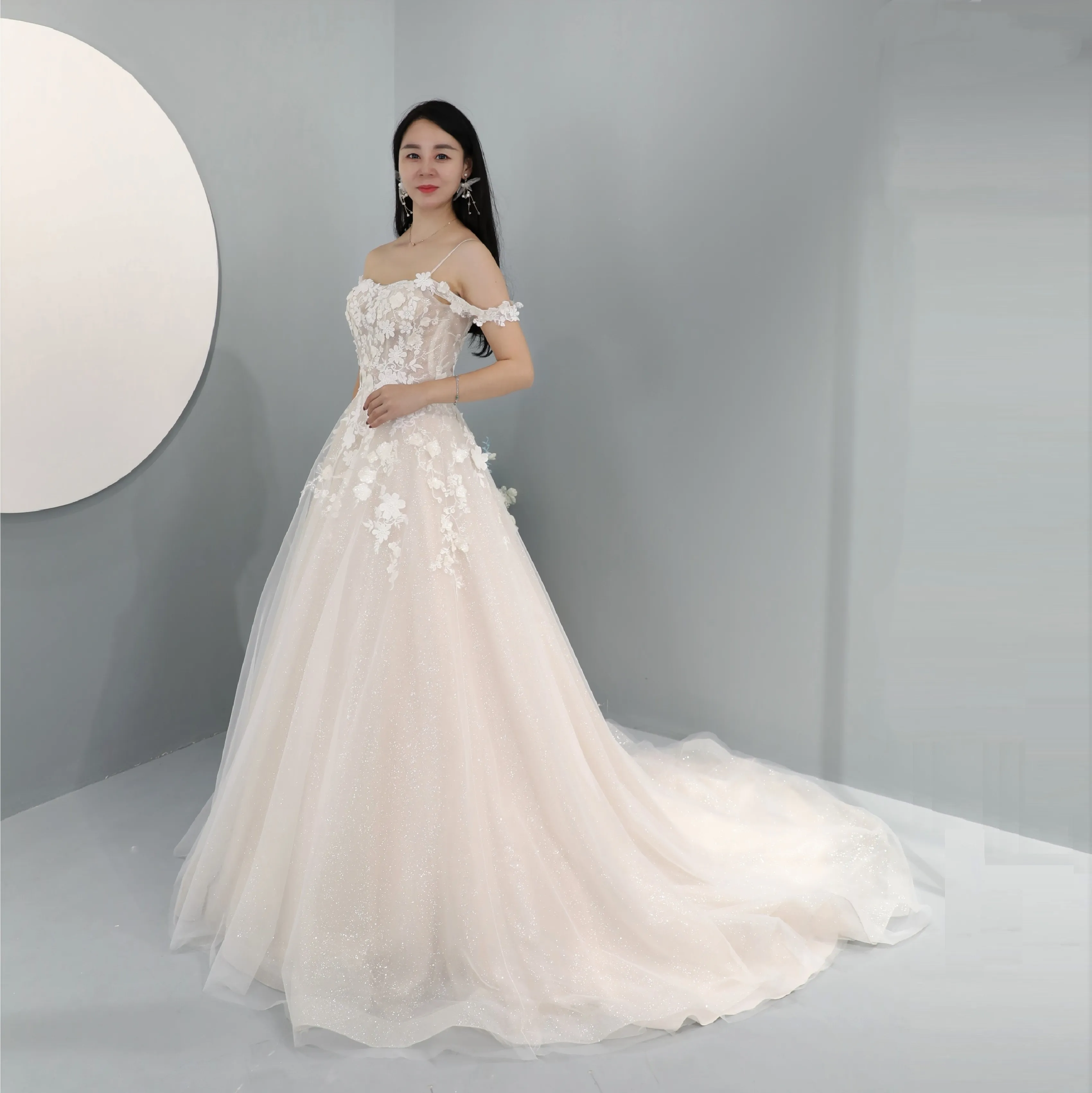 Vestido de novia 2024, vestido de novia, vestido de baile, vestidos de novia de lujo, flor de encaje 3D para dama nupcial