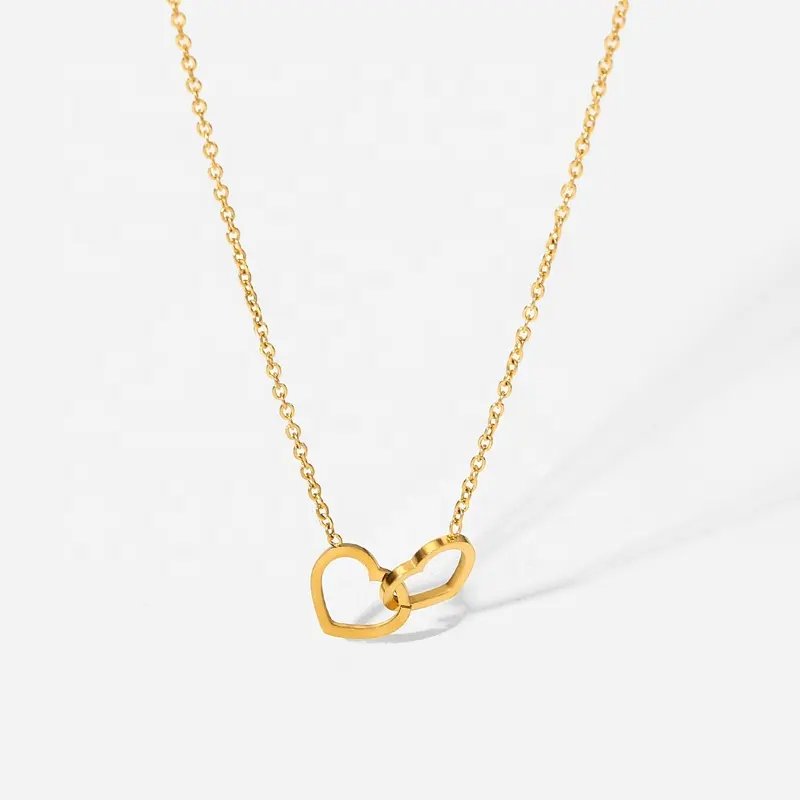 European and American Hot-Selling 18K Gold Stainless Steel Double Love Ring Necklace Fashion INS Heart Shaped Pendant Necklace