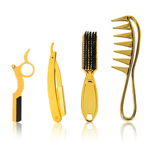 Ensemble de peignes de coiffure Playboy pour hommes de Guangzhou, rasoir manuel en acier inoxydable doré, tondeuse à pattes de sourcil, outil de toilettage de la barbe - Product Image 2