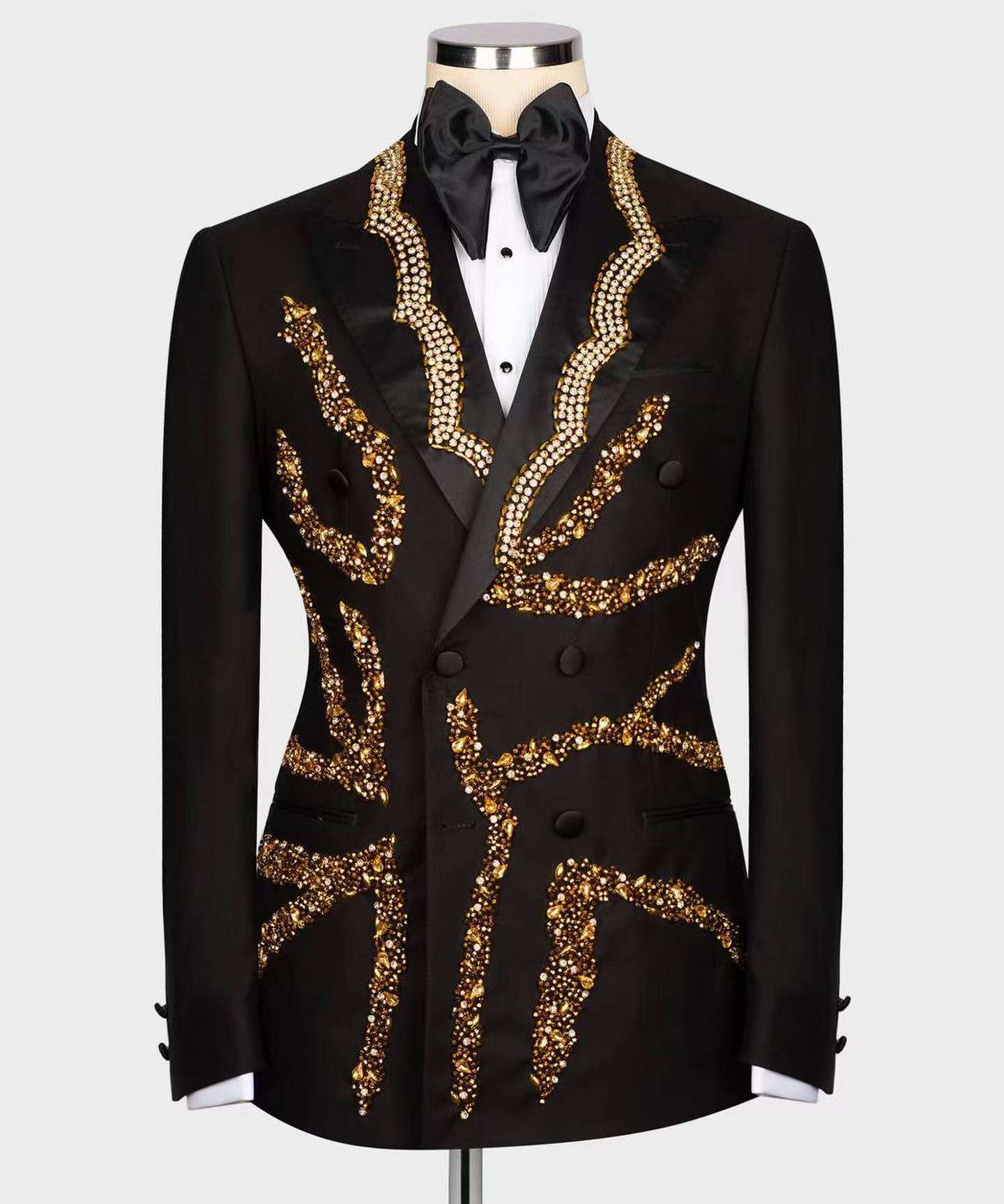 Men's Suits Black And Gold Blazer For Prom Black And Gold