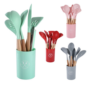 Silicone Spatula With Wooden Handle Non Stick Pan Ladle Strainer Rice Scoop High Temperature Resistant Kitchen <b>Utensil</b> Cooking - Product Image 3