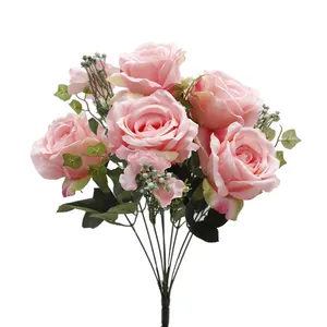 Qihao Buket Bunga Buatan 7 Kepala, Buket Mawar Anna untuk Dekorasi Pernikahan Rumah Kantor