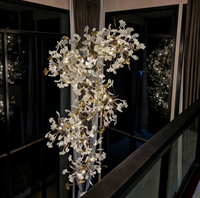 Lustre personnalisé pour hall d'hôtel, décoration en céramique, fleurs, feuilles de ginkgo, grands lustres longs, éclairage de plafond pour escaliers, villa