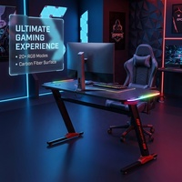 Bureau de jeu AOR, plateau écologique, design moderne, 20 modes d'éclairage RGB, porte-gobelet, boîte de rangement pour prises, acier inoxydable personnalisable