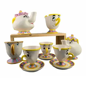 卡通美女与野兽茶壶和杯子陶瓷咖啡茶壶杯子套装一套可爱圣诞礼物