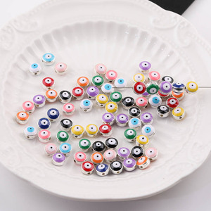 Cuentas sueltas acrílicas de ojo turco, redondas de 8mm, para fabricación de joyas, accesorios de manualidades, color aleatorio, superficie plateada - Product Image 1