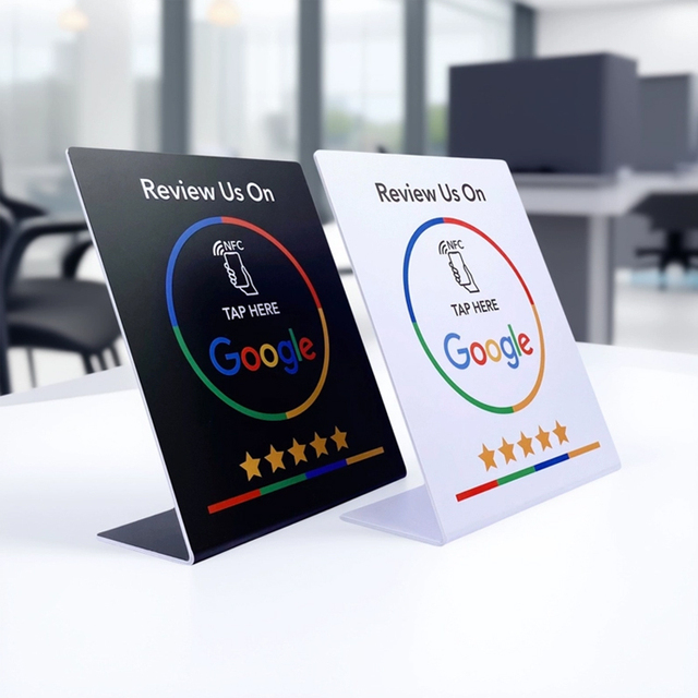 Custom Programmable Rewritable NFC Chip Acrylic PVC Smart Card Phone Sensing Social Media Review Menu QR Code Display NFC Stand