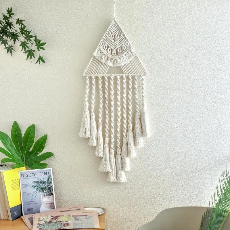 Macrame מותאם אישית חדש סגנון חבל כותנה עם מסגרת לבן מסגרת קישוט קיר חדר שינה וקישוט סלון