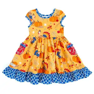 Sıcak satış yeni stil şükran çocuk giysileri türkiye baskı kız bebek elbiseleri