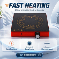 Estufa Eléctrica Portátil Compacta de Vidrio Cristalizado GS CE, Cocina Infrarroja de 1200W y 165mm para Té, Oficina y Hogar