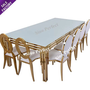 Sillas de Comedor de Acero Inoxidable Doradas de Buena Calidad para Banquetes de Hotel y Mesas de Comedor Rectangulares para Eventos y Banquetes - Product Image 1
