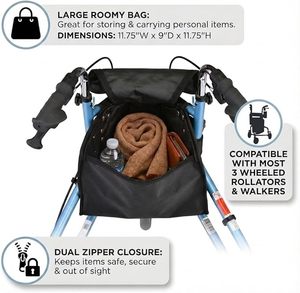 กระเป๋าเก็บของสำหรับรถช่วยเดินแบบ 3 ล้อ ปรับแต่งได้ สีดำ สำหรับอุปกรณ์การแพทย์  OEM ODM - Product Image 3