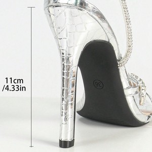 Rhinestone Chain <strong>Silver</strong> Heeled <strong>Sandals</strong> <strong>Heels</strong> Women's High <strong>Heel</strong> <strong>Sandal</strong> - Product Image 2