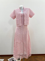 Ensemble Robe à Bretelles et Cardigan à Fleurs Creuses en Strass, Style Industriel Français, Nouveautés 2026, Sept Couleurs