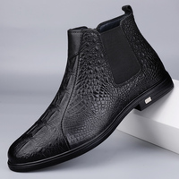 Bottines Chelsea d'hiver pour hommes en cuir véritable à bout rond, respirantes, antidérapantes, à enfiler, chaussures tendance