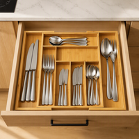 Organisateur de tiroir extensible en bambou pour couverts et ustensiles de cuisine, 8 compartiments, vente en gros