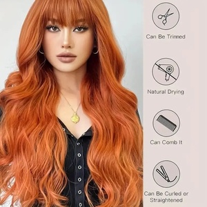วิกผมยาวแบบลอน ทนความร้อนสูง สำหรับผู้หญิง สีส้ม ทำด้วยเครื่องจักร เปลี่ยนทรง<span class=keywords><strong>ผม</strong></span>ได้ สไตล์ยุโรป อเมริกา <span class=keywords><strong>เกาหลี</strong></span> - Product Image 4